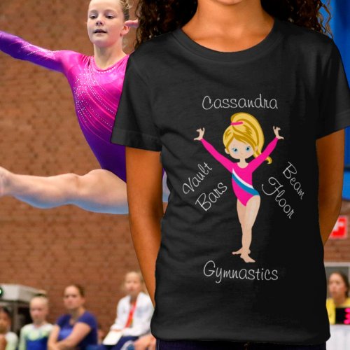 Gymnastics Blonde Blue Eyes Pink Leotard   T_Shirt