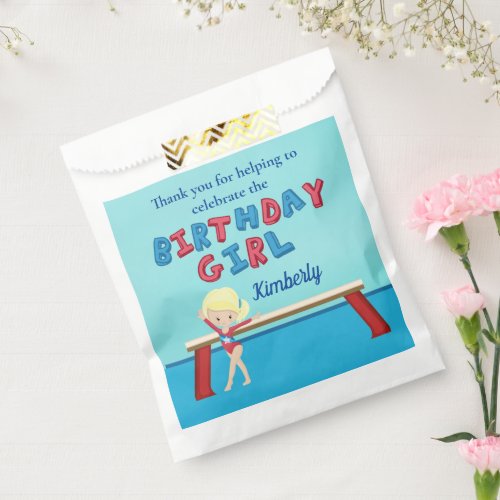 Gymnastics Blonde Girl Gymnast Kids Birthday Party Favor Bag