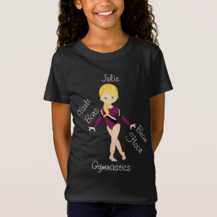 Gymnastics Blonde, Green Eyes, Burgundy Leotard T-Shirt
