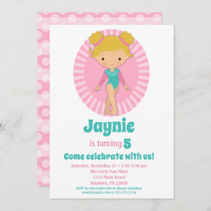 Gymnastics - Blonde Gymnast Pink Birthday Party Invitation