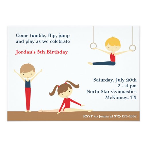 Boy Gymnastics Birthday Party Invitations 7