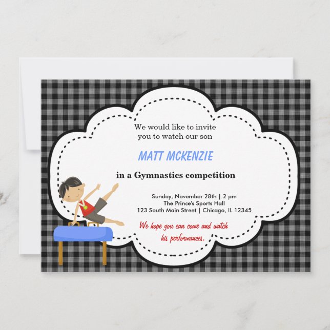 Gymnastics Boy Competition (Black) Invitation (Front)