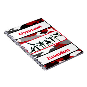 Gymnastics Boys Red, Black, White Gymnast Camo Notebook