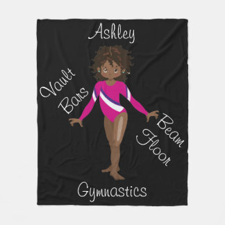 Gymnastics Brunette, Brown Eyes, Pink Leotard Fleece Blanket