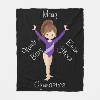 Gymnastics Brunette, Brown Eyes, Purple Leotard  F Fleece Blanket