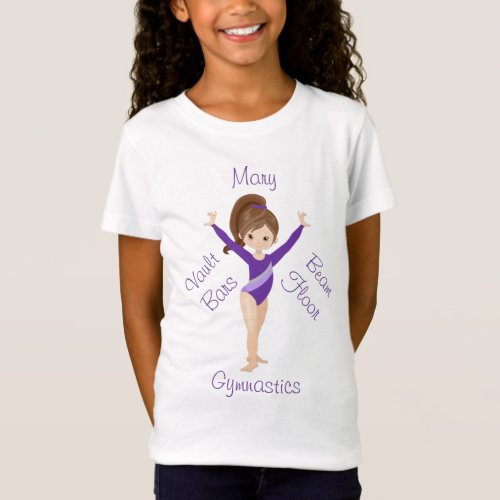 Gymnastics Brunette Brown Eyes Purple Leotard    T_Shirt