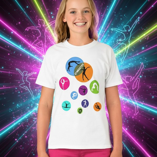Gymnastics Bubble T-Shirt (Dynamic Gymnastics Silhouettes T-Shirt - Colorful Athlete Design)