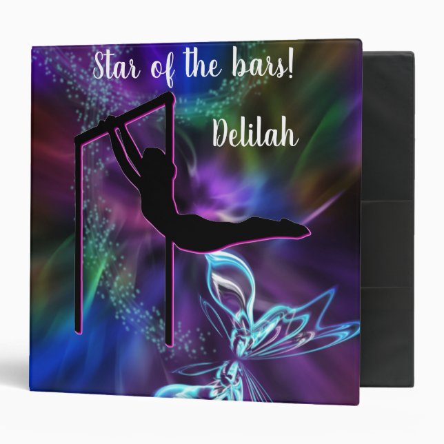 Gymnastics Butterfly Star of the Bars Personalized 3 Ring Binder (Front/Inside)
