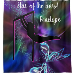 Gymnastics Butterfly Star of the Bars Personalized Shower Curtain