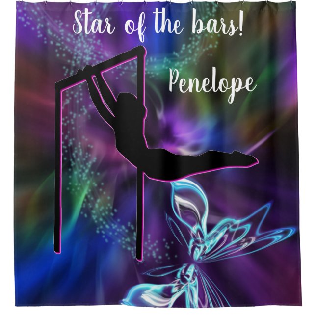 Gymnastics Butterfly Star of the Bars Personalized Shower Curtain (Front)