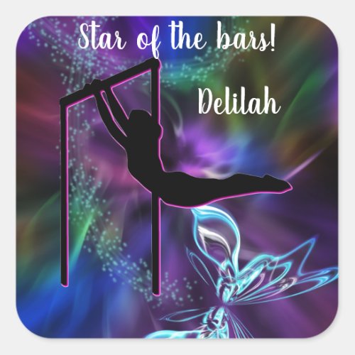 Gymnastics Butterfly Star of the Bars Personalized Square Sticker