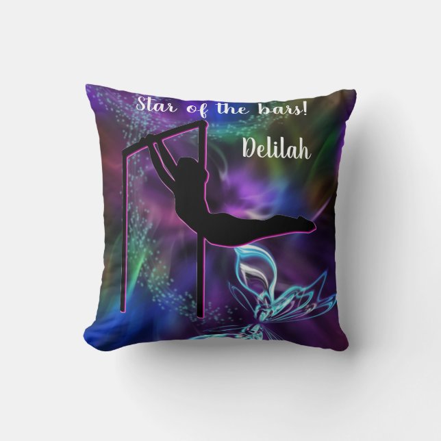 Gymnastics Butterfly Star of the Bars Personalized Throw Pillow (Front)