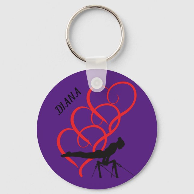 Gymnastics button keychain.  Personalized name. Keychain (Front)