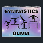 Gymnastics Calendar Purple Turquoise<br><div class="desc">Gymnastics Calendar - Has a beautiful variety of colorful backgrounds and gymnast silhouettes doing a variety of gymnastics skills and events! Can be personalized with the name of your gymnast or your gymnastics club name!</div>