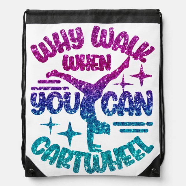 Gymnastics Cartwheel Magenta Purple Turquoise   Drawstring Bag (Front)