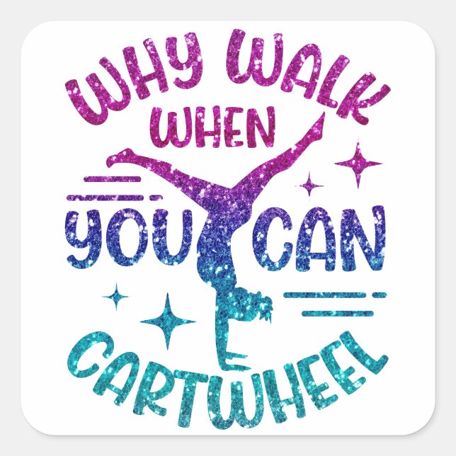 Gymnastics Cartwheel Magenta Purple Turquoise   Square Sticker (Front)