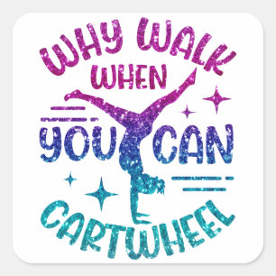 Gymnastics Cartwheel Magenta Purple Turquoise Square Sticker