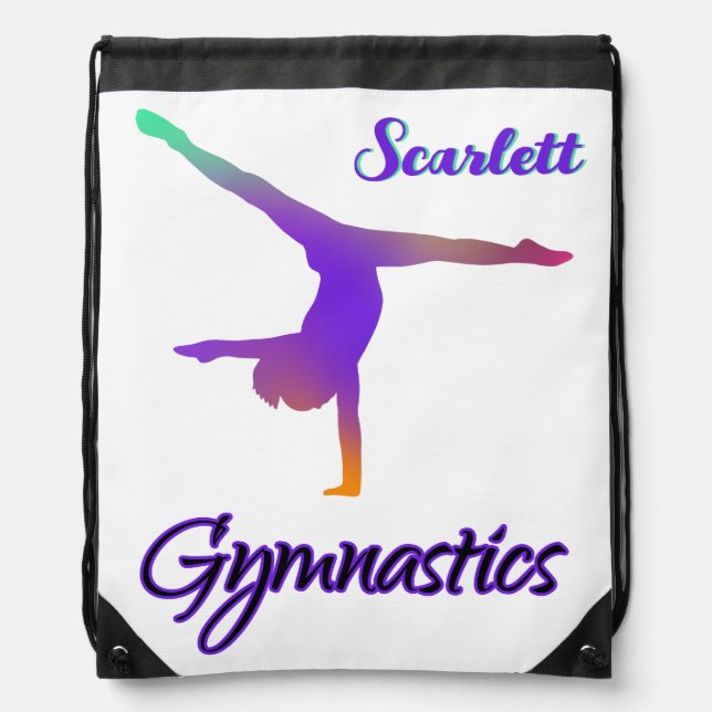 Gymnastics Cartwheel Pink Purple Personalized Drawstring Bag (Front)