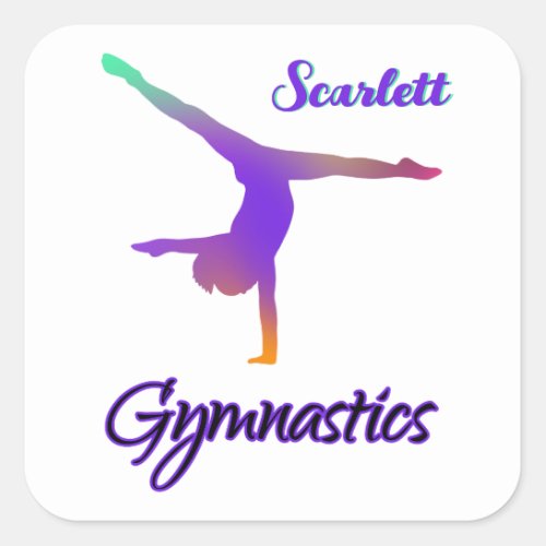 Gymnastics Cartwheel Pink Purple Personalized Square Sticker