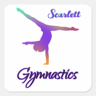 Gymnastics Cartwheel Pink Purple Personalized Square Sticker