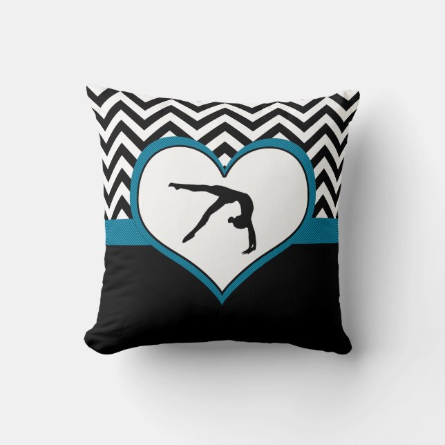 Gymnastics Chevron Heart with Monogram in Black Throw Pillow (Front)