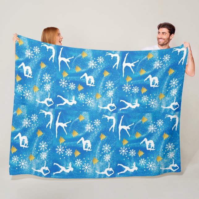 Gymnastics Christmas Blue Sparkle White Pattern Fleece Blanket (In Situ)