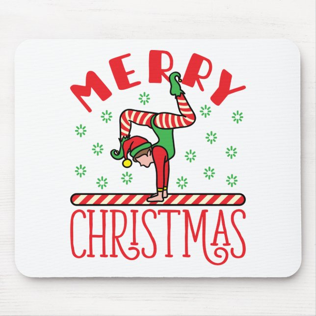 Gymnastics Christmas Elf on Beam Mouse Pad (Front)