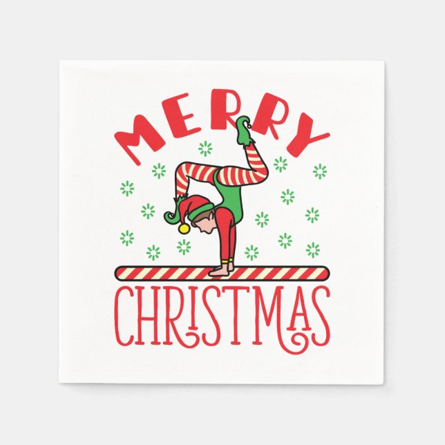Gymnastics Christmas Elf on Beam Napkins (Front)