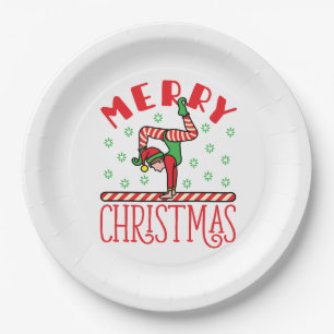 Gymnastics Christmas Elf on Beam Paper Plates