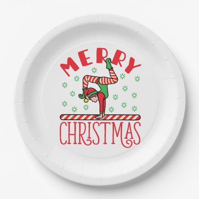 Gymnastics Christmas Elf on Beam Paper Plates (Front)