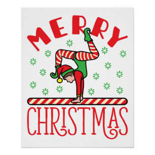 Gymnastics Christmas Elf on Beam Poster