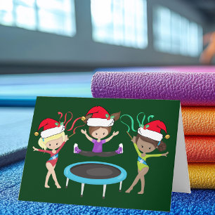 Gymnastics Christmas Girls in Santa Hats Cute Holiday Card