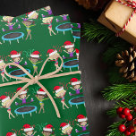 Gymnastics Christmas Gymnast Girls Cute Green Wrapping Paper Sheets<br><div class="desc">This beautiful gymnastics Christmas wrapping paper features 3 cute gymnast girls wearing Santa hats and holding a pose with ribbons on a pretty green holiday background. The blonde is holding a red ribbon,  the brunette is jumping on a trampoline,  and the African American girl is holding a green ribbon.</div>