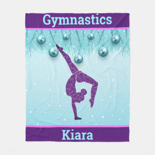 Gymnastics Christmas Purple Aqua Personalized Fleece Blanket