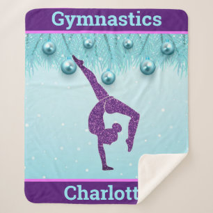 Gymnastics Christmas Purple Aqua Personalized  Sherpa Blanket