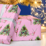 Gymnastics Christmas Wrapping Paper Pink Holiday<br><div class="desc">This Christmas wrapping paper features a lovely watercolor illustration of a pine tree,  that has simple and elegant red decorations,  as well as a couple of gymnasts in Santa hats. It creates a modern,  minimalist pattern in a light pink background.



Graphics by: https://rb.gy/z319y</div>