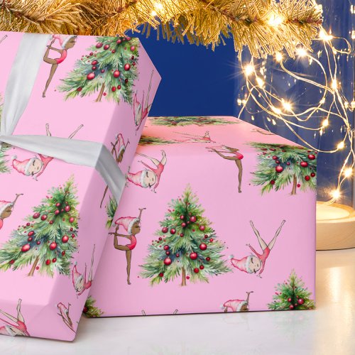 Gymnastics Christmas Wrapping Paper Pink Holiday 