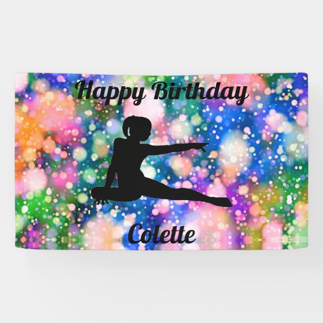 Gymnastics Color Burst Happy Birthday Banner (Horizontal)