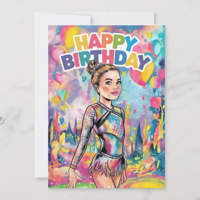 Gymnastics colorful painted personalized birthday  invitation (Front)