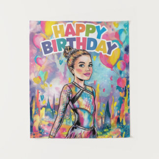 Gymnastics colorful painted personalized birthday tapestry