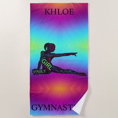 Gymnastics Colorful Word Art Beach Towel