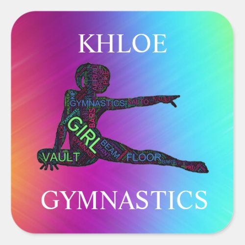 Gymnastics Colorful Word Art  Square Sticker