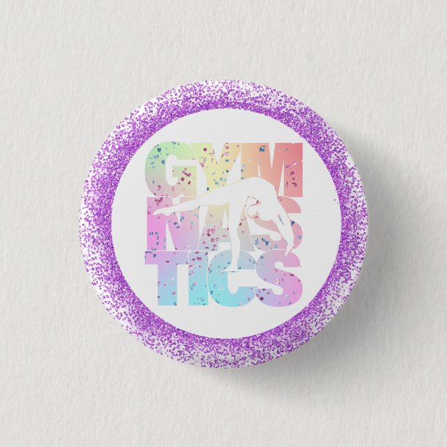 Gymnastics Confetti Letters with Purple Glitter  Button (Front)