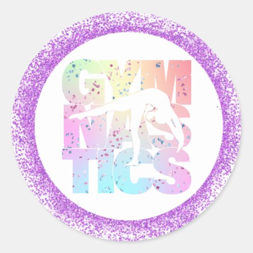 Gymnastics Confetti Letters with Purple Glitter  Classic Round Sticker