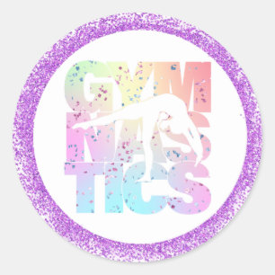 Gymnastics Confetti Letters with Purple Glitter Classic Round Sticker