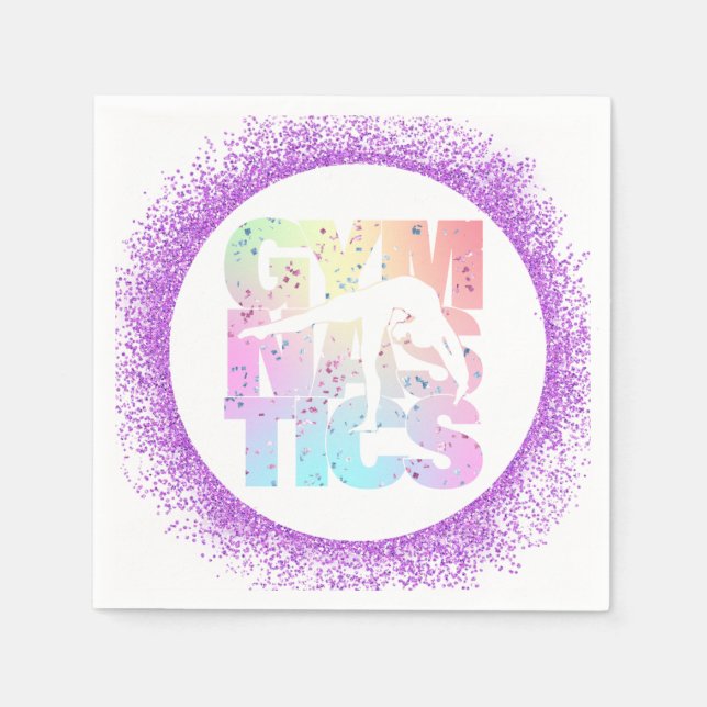 Gymnastics Confetti Letters with Purple Glitter  Napkins (Front)
