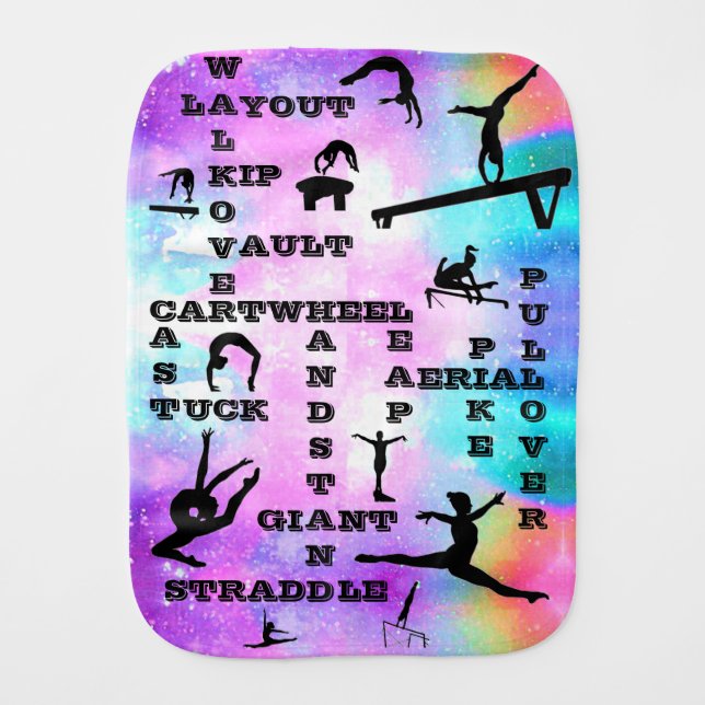 Gymnastics Crosswords Girls Burp Cloth (Front)