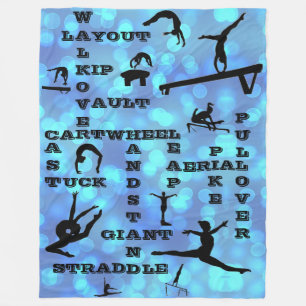 Gymnastics Crosswords Skills Blue Fleece Blanket