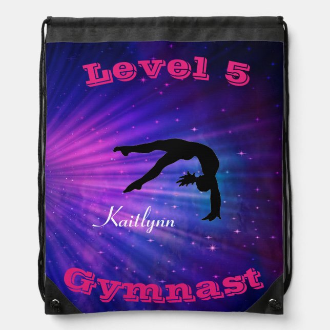 Gymnastics Custom Level & Name Drawstring Backpack (Front)
