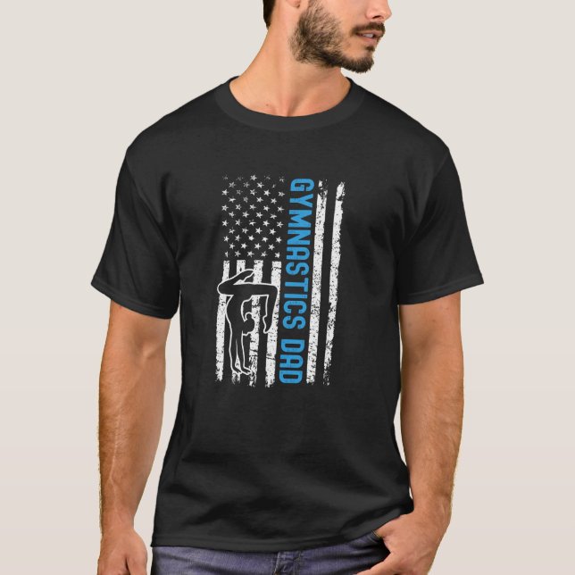 Gymnastics Dad Flag Blue T-Shirt (Front)
